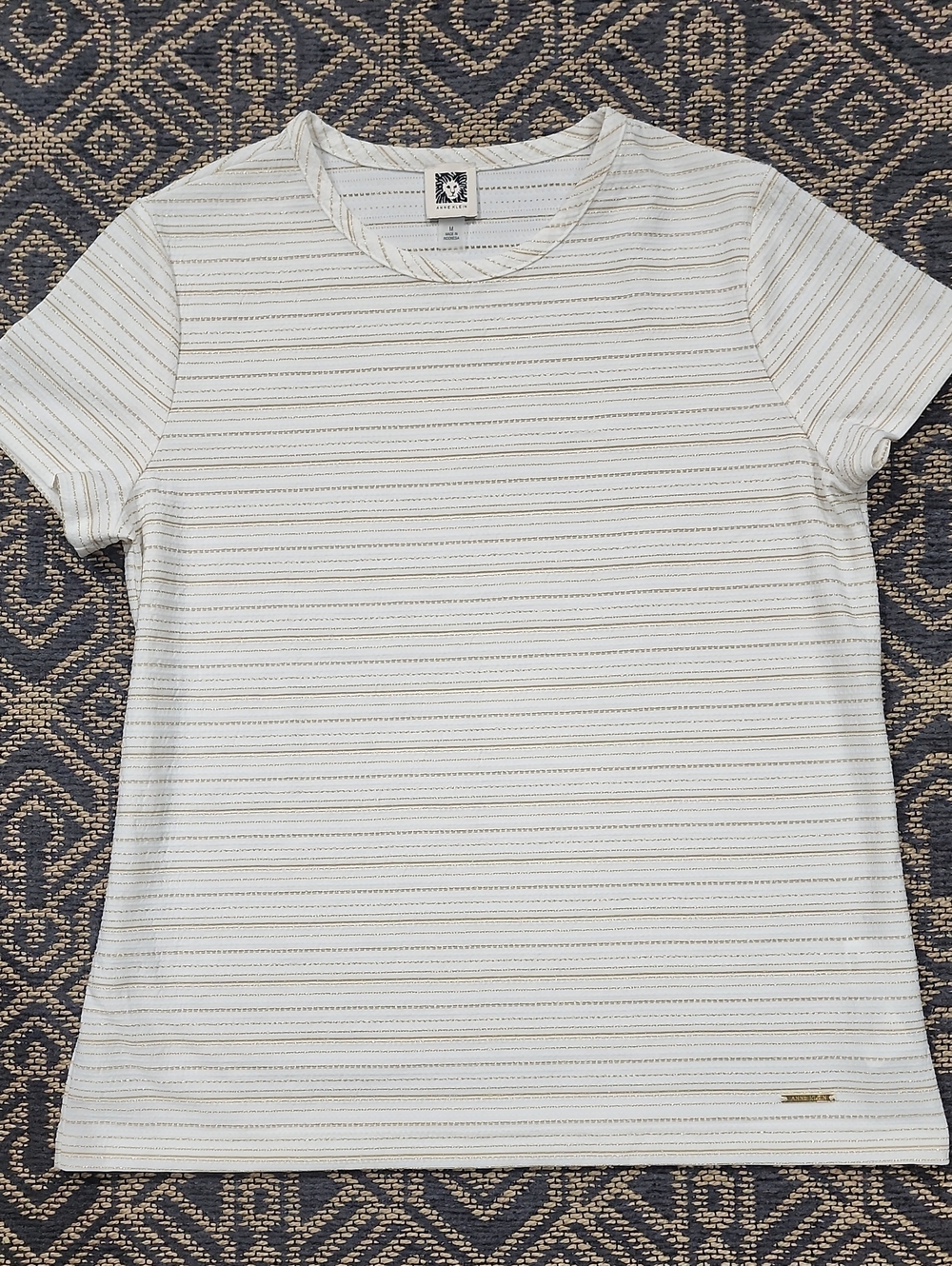 Anne Klein White & Sparkle Gold Short Sleeve Stretch Top